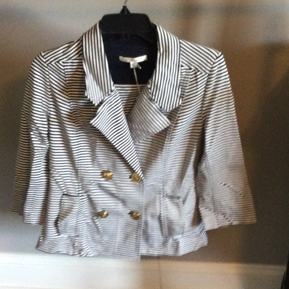CAbi Black and White Striped Blazer with Classic Lapel
